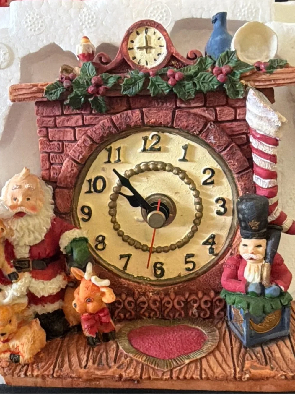 Holiday Mantel Clock Figurine – Red, Green, Gold